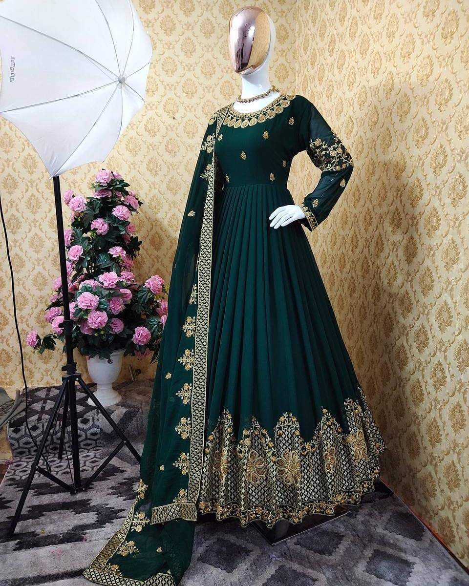 Embroidered Georgette Long Gown at Rs 1299 in Surat | ID: 2849266707248